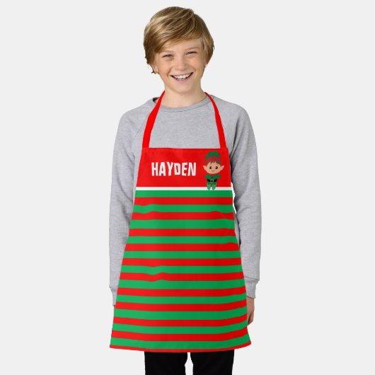 Bright Red and Green Elf Striped Personalised Schort (Gedragen)