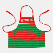 Bright Red and Green Elf Striped Personalised Schort (Voorkant)
