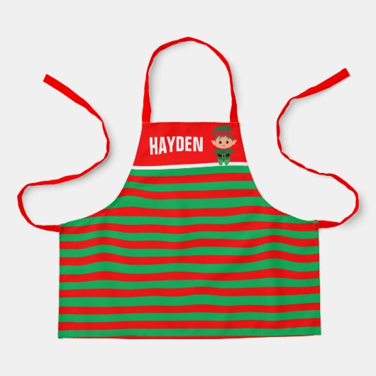 Bright Red and Green Elf Striped Personalised Schort (Voorkant)