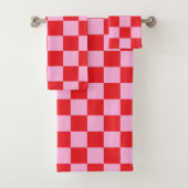 Bright Red and Light Pink Checkered Bad Handdoek (Insitu)