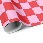 Bright Red and Light Pink Checkered Cadeaupapier (Rol Hoek)