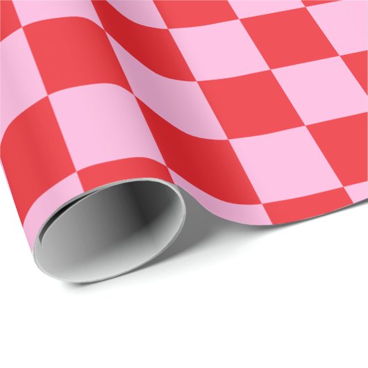 Bright Red and Light Pink Checkered Cadeaupapier (Rol Hoek)