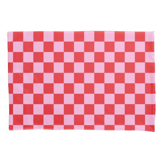 Bright Red and Light Pink Checkered Kussensloop (Voorkant)