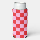 Bright Red and Light Pink Checkered Seltzer Blikjeskoeler (Seltzer Voorkant)