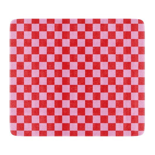 Bright Red and Light Pink Checkered Snijplank (Voorkant)