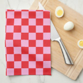 Bright Red and Light Pink Checkered Theedoek (Quarter Fold)