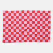 Bright Red and Light Pink Checkered Theedoek (Horizontaal)