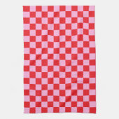 Bright Red and Light Pink Checkered Theedoek (Verticaal)