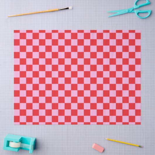 Bright Red and Light Pink Checkered Tissuepapier (Craft)