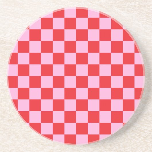 Bright Red and Light Pink Checkered Zandsteen Onderzetter (Voorkant)