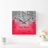 Bright red and nep glitter vierkante klok (Huis)