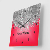 Bright red and nep glitter vierkante klok (Hoek)