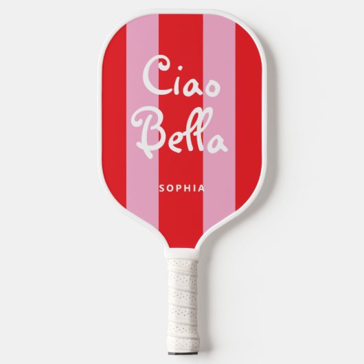 Bright Red and Pink Stripes | Ciao Bella Pickleball Paddle (Voorkant)