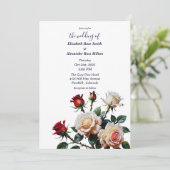 Bright Red and pink white roses floral wedding Kaart (Staand voorkant)