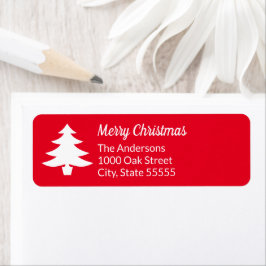 Bright Red and White Christmas Tree Retouradres Etiket