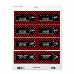 Bright Red & Black Squares gecontroleerd voor klei Etiket