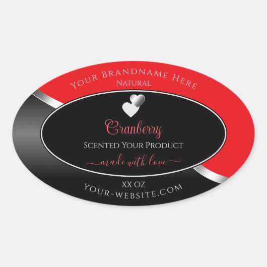 Bright Red Black Wavy Silver Hearts Product Labels (Voorkant)