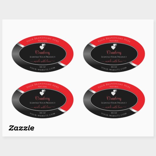 Bright Red Black Wavy Silver Hearts Product Labels (Vel)
