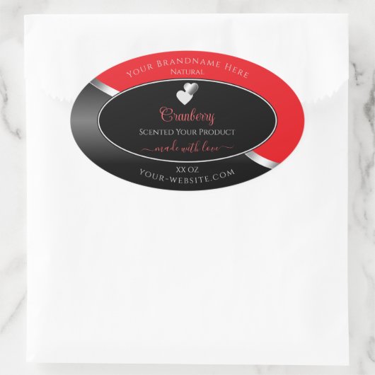 Bright Red Black Wavy Silver Hearts Product Labels (Tas)