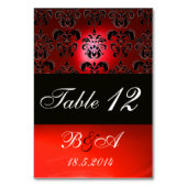 BRIGHT RED BLACK WHITE CLASSY DAMASK MONOGRAM KAART (Voorkant)