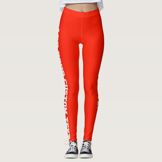 Bright Red Bold Personalized Custom Text Vertical Leggings (Voorkant)