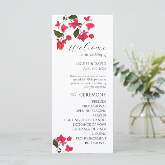 Bright Red Bougainville Wedding Flat-programma Programmakaart (Staand voorkant)