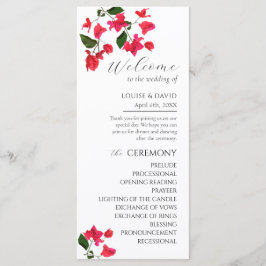 Bright Red Bougainville Wedding Flat-programma Programmakaart