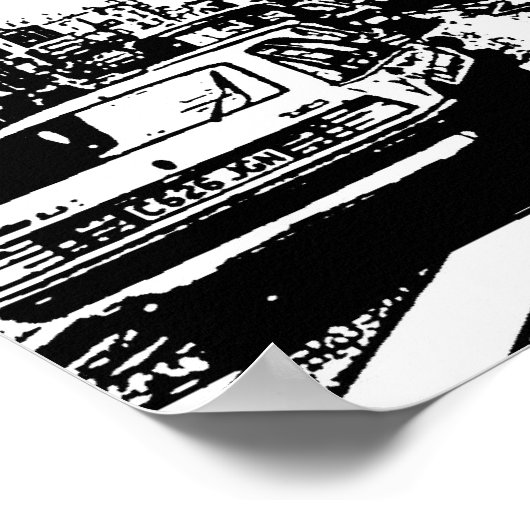 Bright Red Bus in Londen Poster (Hoek)