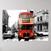 Bright Red Bus in Londen Poster (Voorkant)