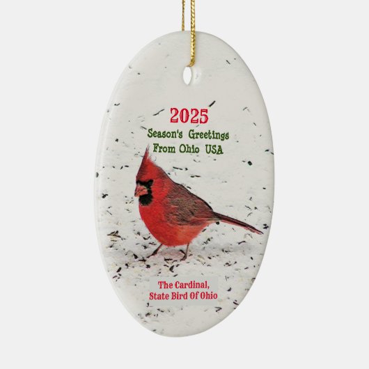 BRIGHT RED CARDINAL IN SNEE/STATE BIRD OHIO KERAMISCH ORNAMENT (Rechts)