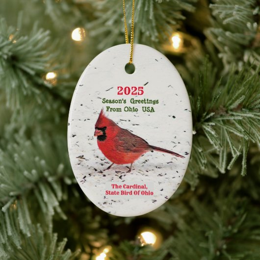 BRIGHT RED CARDINAL IN SNEE/STATE BIRD OHIO KERAMISCH ORNAMENT (Boom)