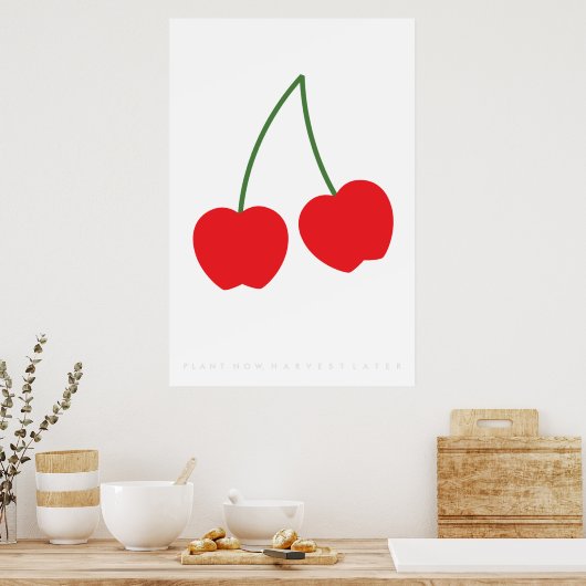 Bright Red Cherry Retro Poster 60's 70's Quote (Keuken)