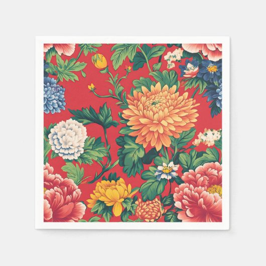 Bright Red Chinoiserie Floral Servet (Voorkant)