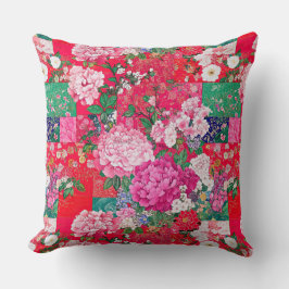 Bright Red Chinoiserie Patchwork Floral Kussen