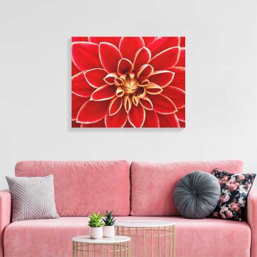 Bright Red Dahlia Closeup Canvas Afdruk (Insitu (Woonkamer))