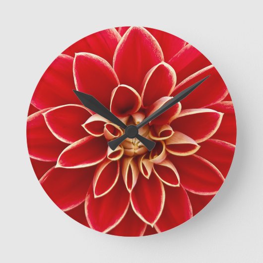 Bright Red Dahlia Flower Ronde Klok (Voorkant)