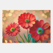 Bright Red Daisy Flowers Inpakpapier Vel (Voorkant 2)