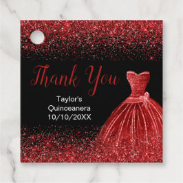 Bright Red Dress Faux Glitter Quinceanera Bedankjes Labels