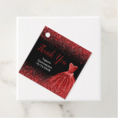 Bright Red Dress Faux Glitter Quinceanera Bedankjes Labels (In situ)