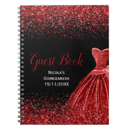 Bright Red Dress Faux Glitter Quinceanera Guest Notitieboek