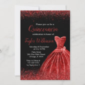 Bright Red Dress Faux Glitter Quinceanera Kaart (Voorkant)