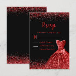 Bright Red Dress Faux Glitter Quinceanera RSVP Kaartje