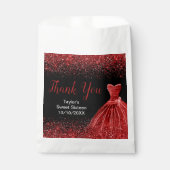Bright Red Dress Faux Glitter Sweet 16 Birthday Bedankzakje (Voorkant)