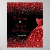 Bright Red Dress Faux Glitter Sweet 16 Welkom Poster (Voorkant)