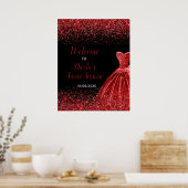Bright Red Dress Faux Glitter Sweet 16 Welkom Poster (Keuken)