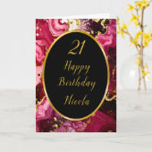 Bright Red en Gold Marble Agate Verjaardagsfeest Kaart (Gele Bloem)