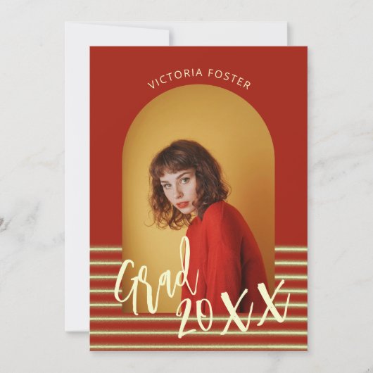 Bright Red en Gold Photo Graduation Party Kaart (Voorkant)