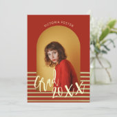 Bright Red en Gold Photo Graduation Party Kaart (Staand voorkant)