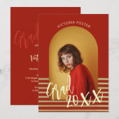 Bright Red en Gold Photo Graduation Party Kaart (Voorkant / Achterkant)