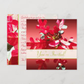 Bright Red en Green Poinsettia Party nodigen uit Kaart (Voorkant / Achterkant)